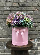 Цветочная композиция из Гипсофила и Розы в шляпной коробке в Муслюмово Татарстан