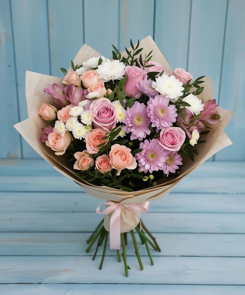 Букет цветов из: Хризантемы, Розы и Альстромерии в Муслюмово Татарстан