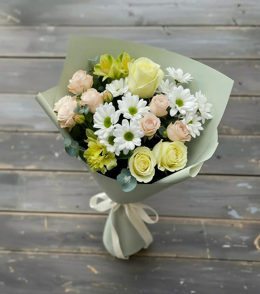 Букет цветов из: Альстромерии, Розы и Хризантемы в Муслюмово Татарстан