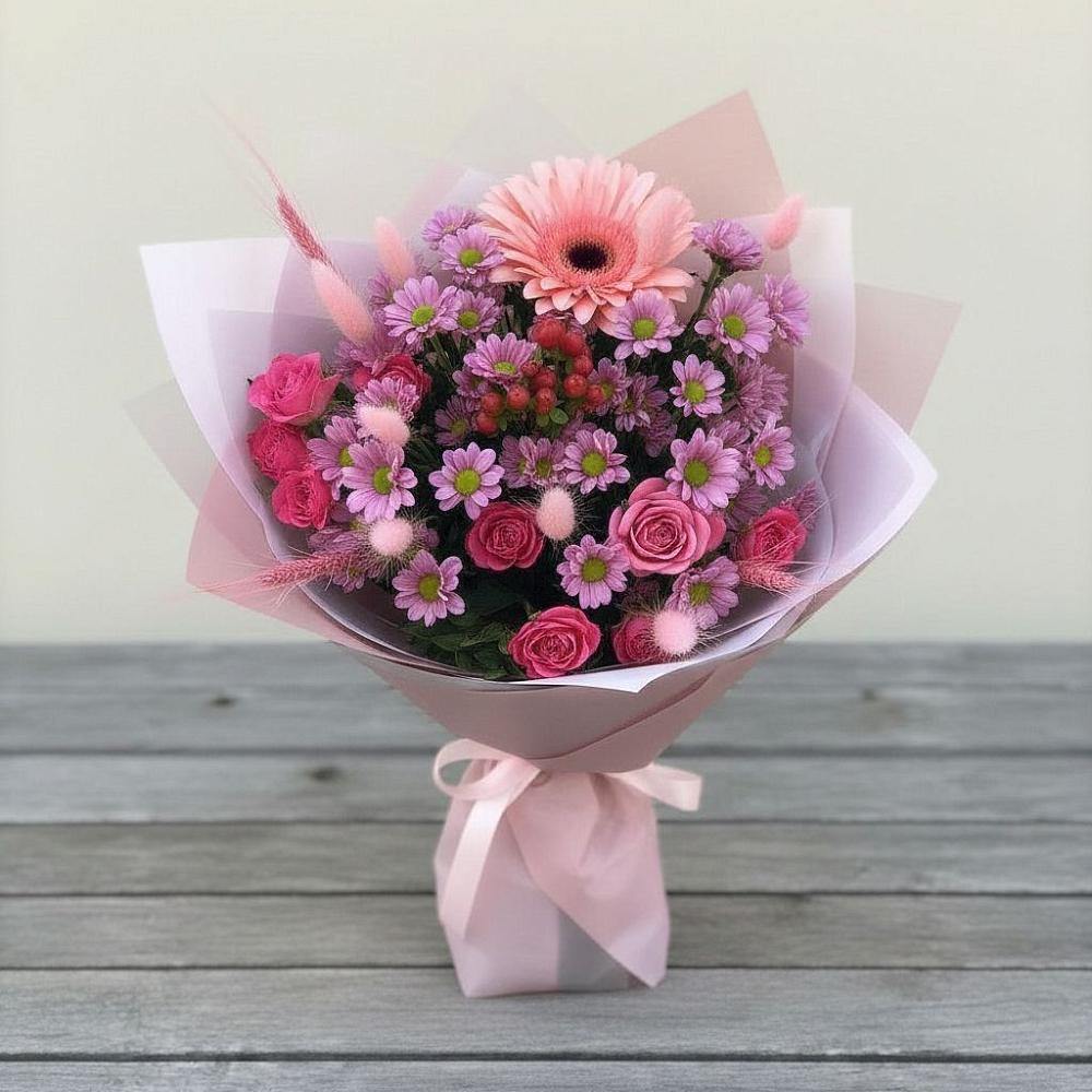 Букет цветов из: Розы, Герберы и Хризантемы в Муслюмово Татарстан