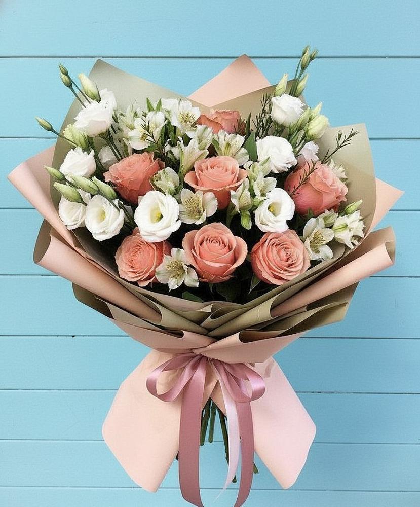 Букет цветов из: Розы, Альстромерии и Лизиантусы в Муслюмово Татарстан