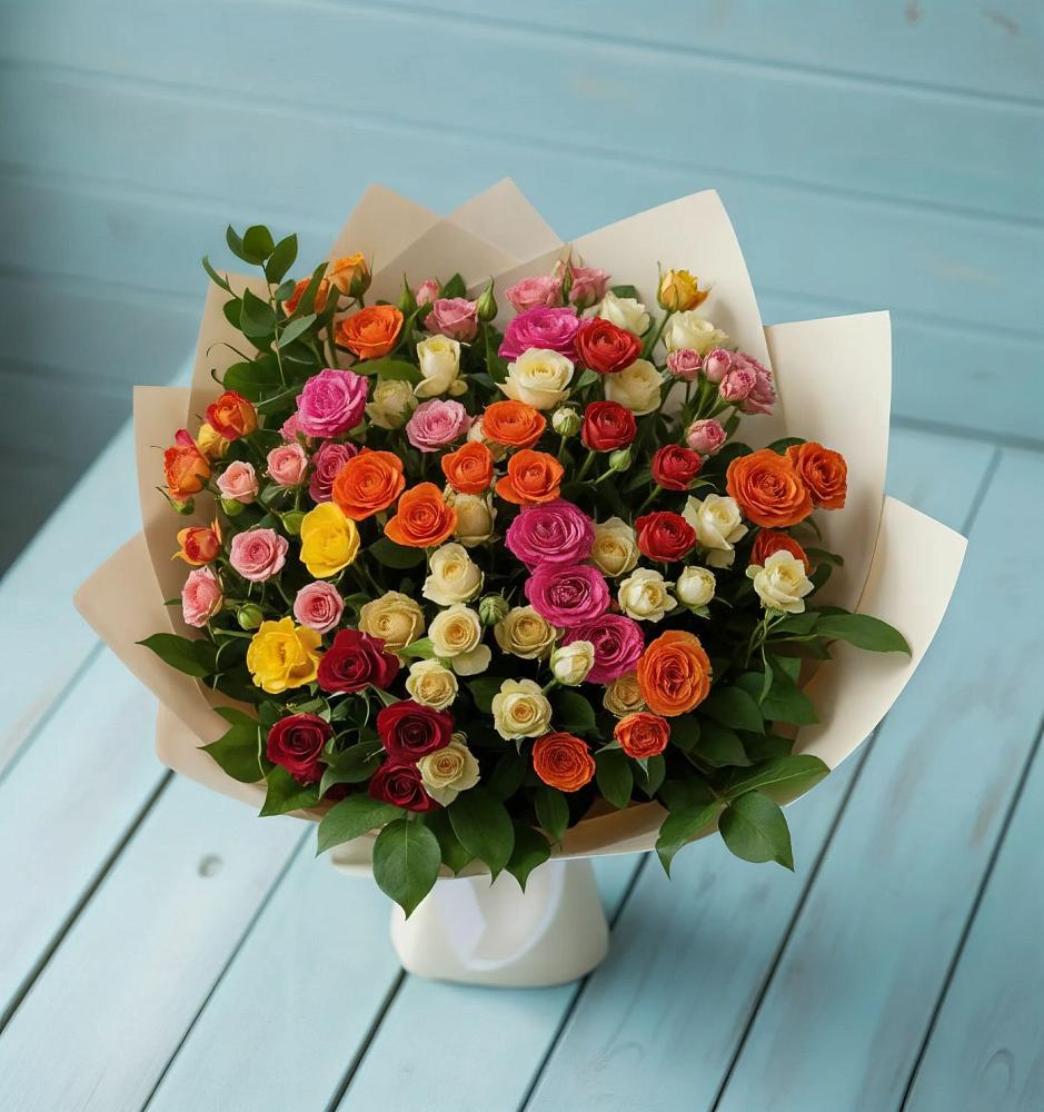 Букет Микс из разноцветных кустовых роз в Муслюмово Татарстан