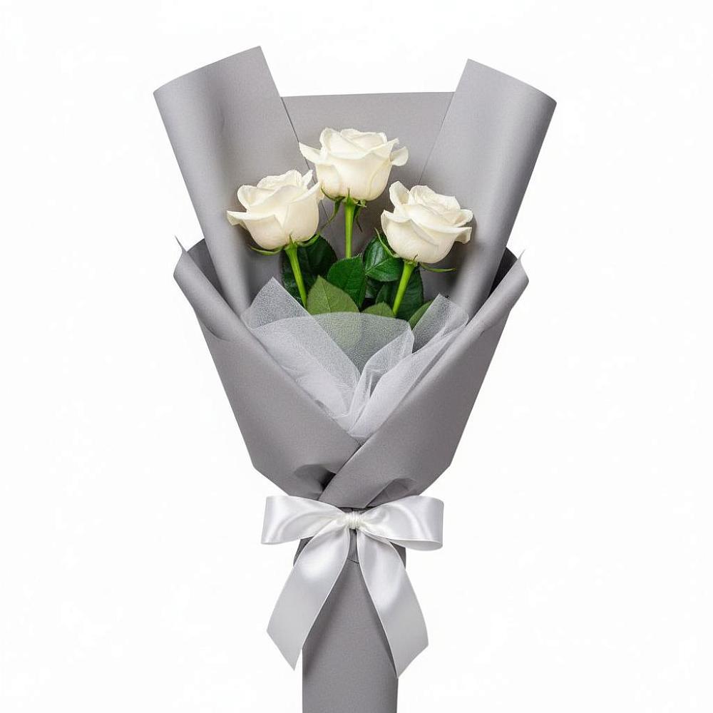 Букет 3 белые розы в Муслюмово Татарстан