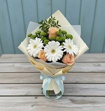 Букет цветов из:  Герберы, Розы и Хризантемы в Муслюмово Татарстан
