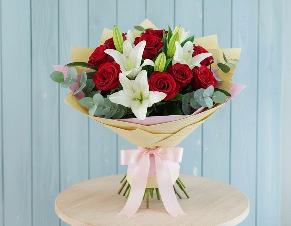 Букет цветов из: Лилии и Розы в Муслюмово Татарстан