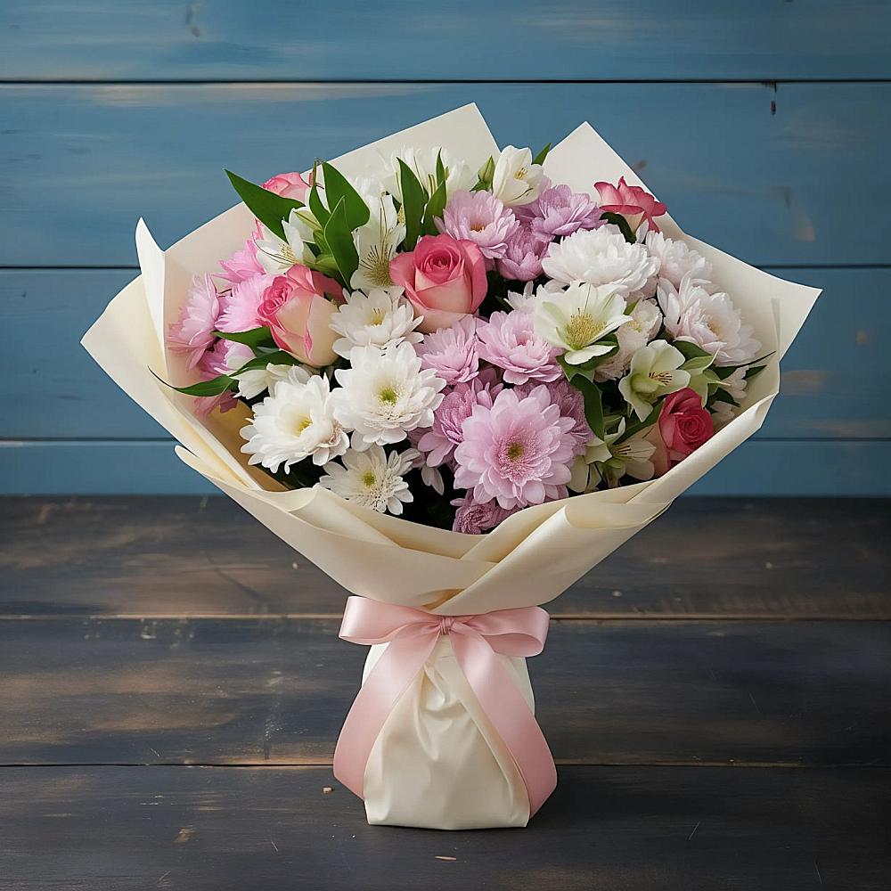 Букет цветов из: Хризантемы, Альстромерии и Розы в Муслюмово Татарстан